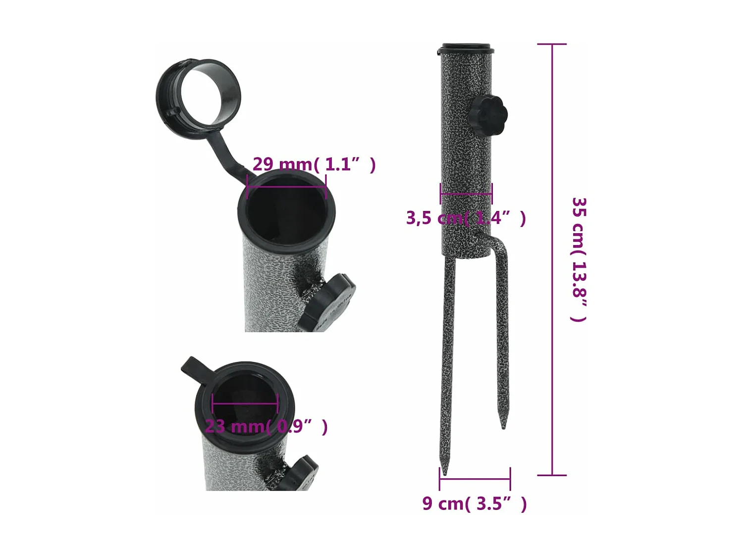 Garden Furniture -  Support de parasol avec piquets 2 pcs 9x35 cm acier galvanisé