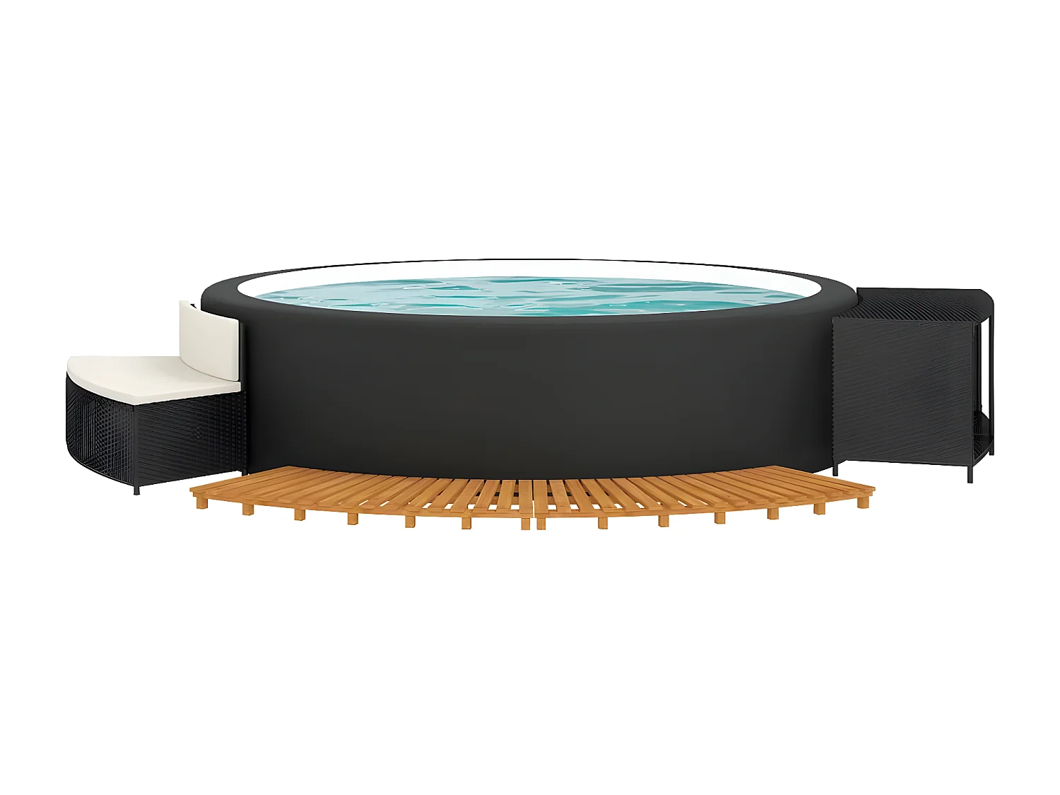 Prolenta Premium - Whirlpool-Umrandung Schwarz Poly-Rattan und Massivholz Akazie