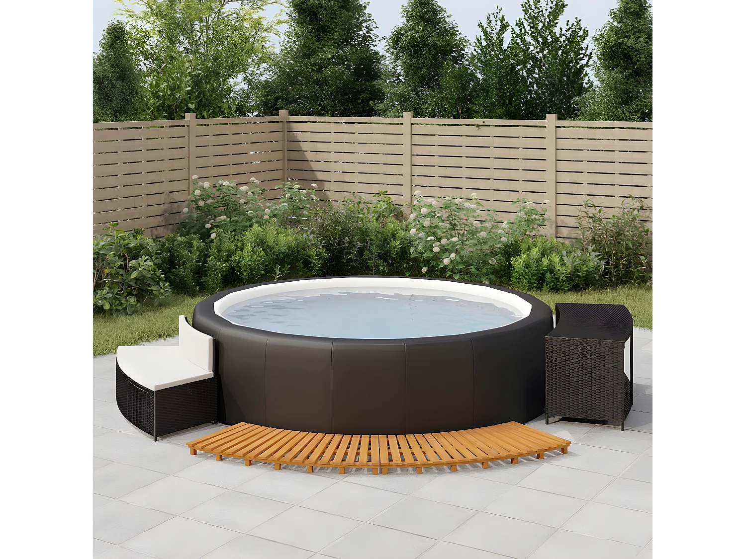 Maison Exclusive Bordo per Spa Nero in Polyrattan e Legno Massello di Acacia