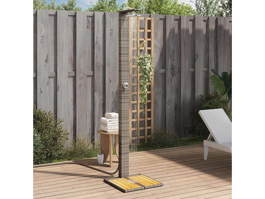 Tolentino  Douche d'extérieur gris 50x55x224 cm résine tressée bois acacia