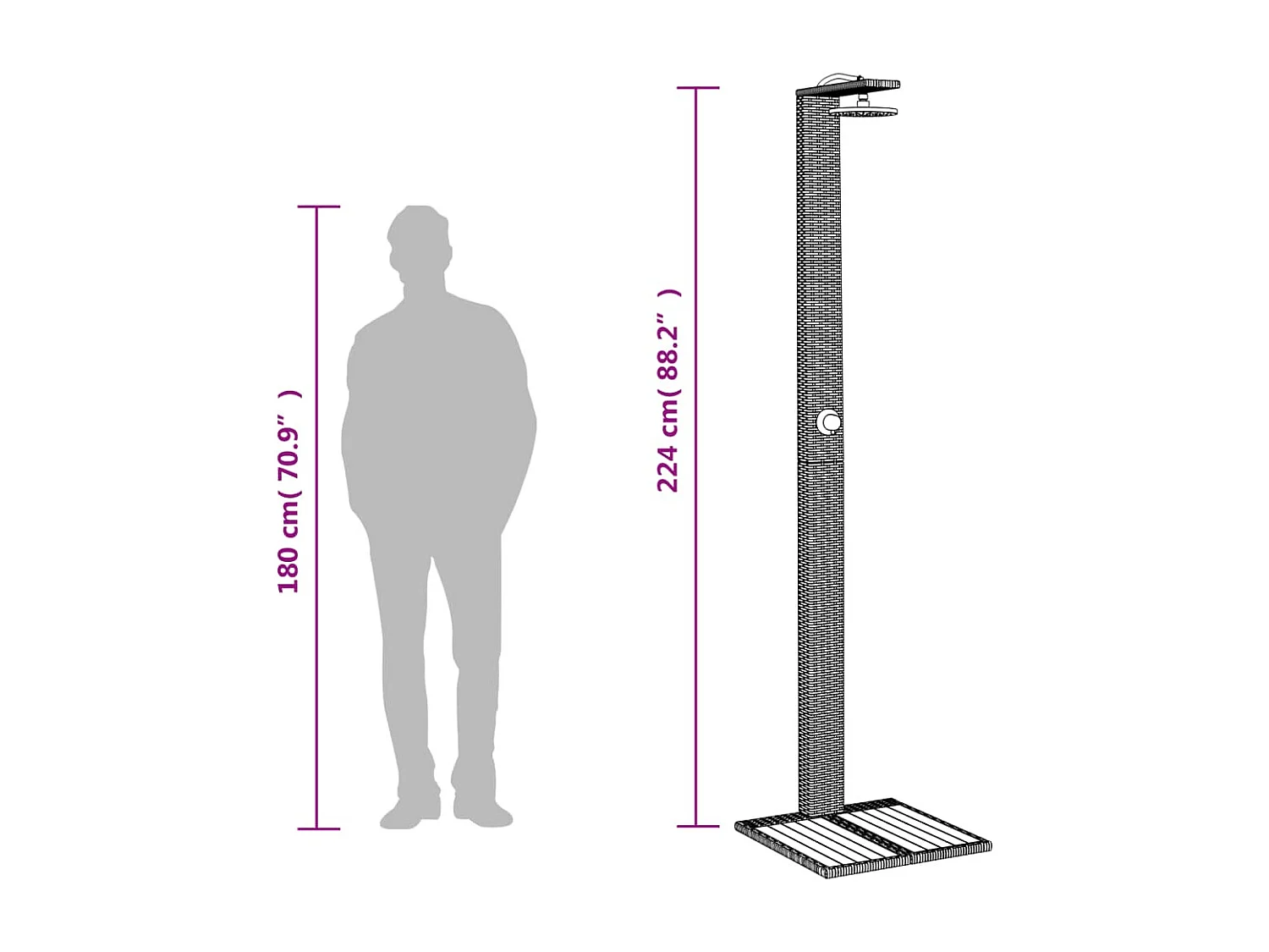 Tolentino  Douche d'extérieur gris 50x55x224 cm résine tressée bois acacia