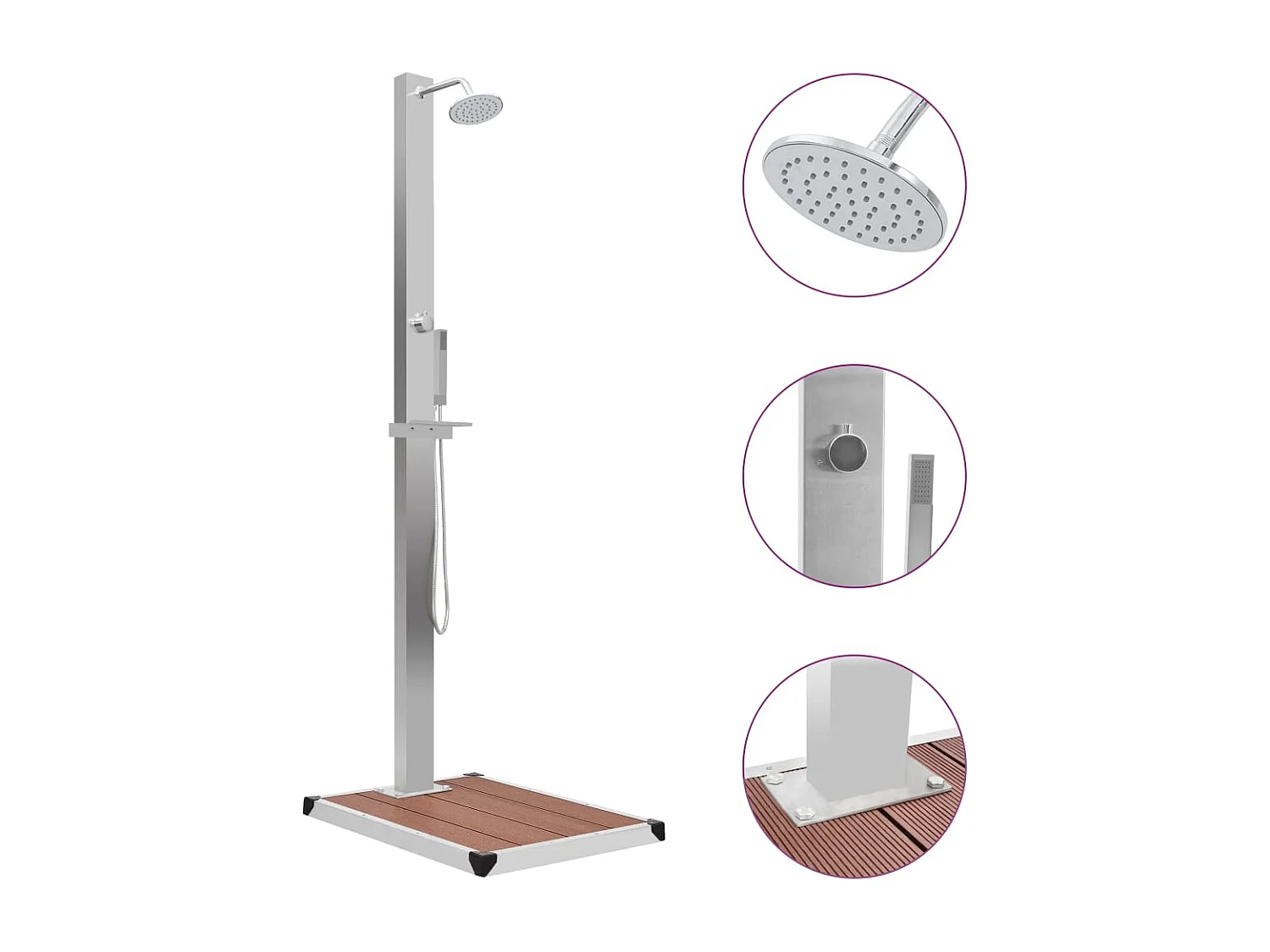 Jacques-Théodore  Douche d'extérieur avec receveur de douche WPC Acier inoxydable