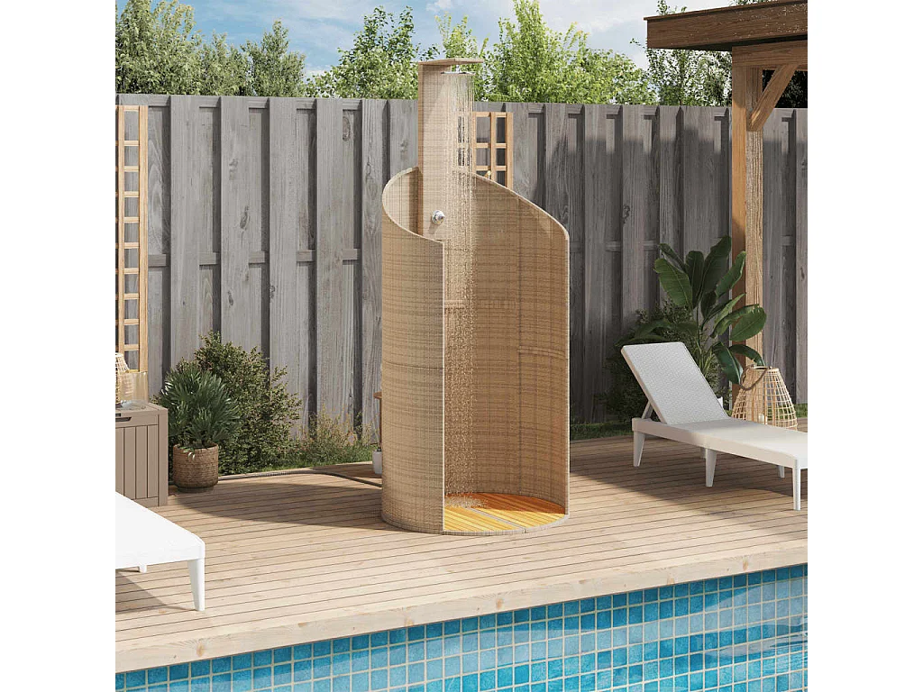 Corinth  Gartendusche Beige 100x100x241,5 cm Poly Rattan Akazienholz