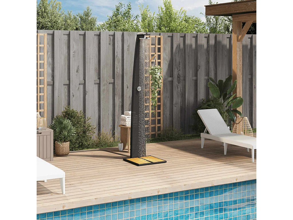 Blue Jay  Gartendusche Schwarz 55x60x224 cm Poly Rattan und Akazienholz