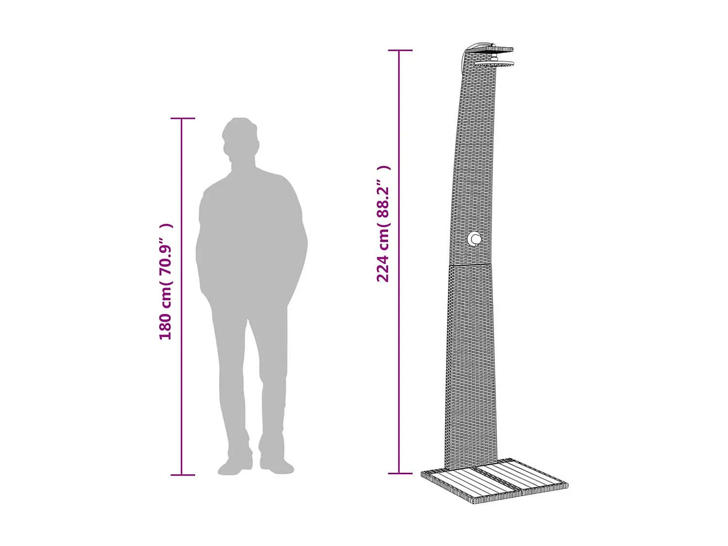 Blue Jay  Gartendusche Schwarz 55x60x224 cm Poly Rattan und Akazienholz