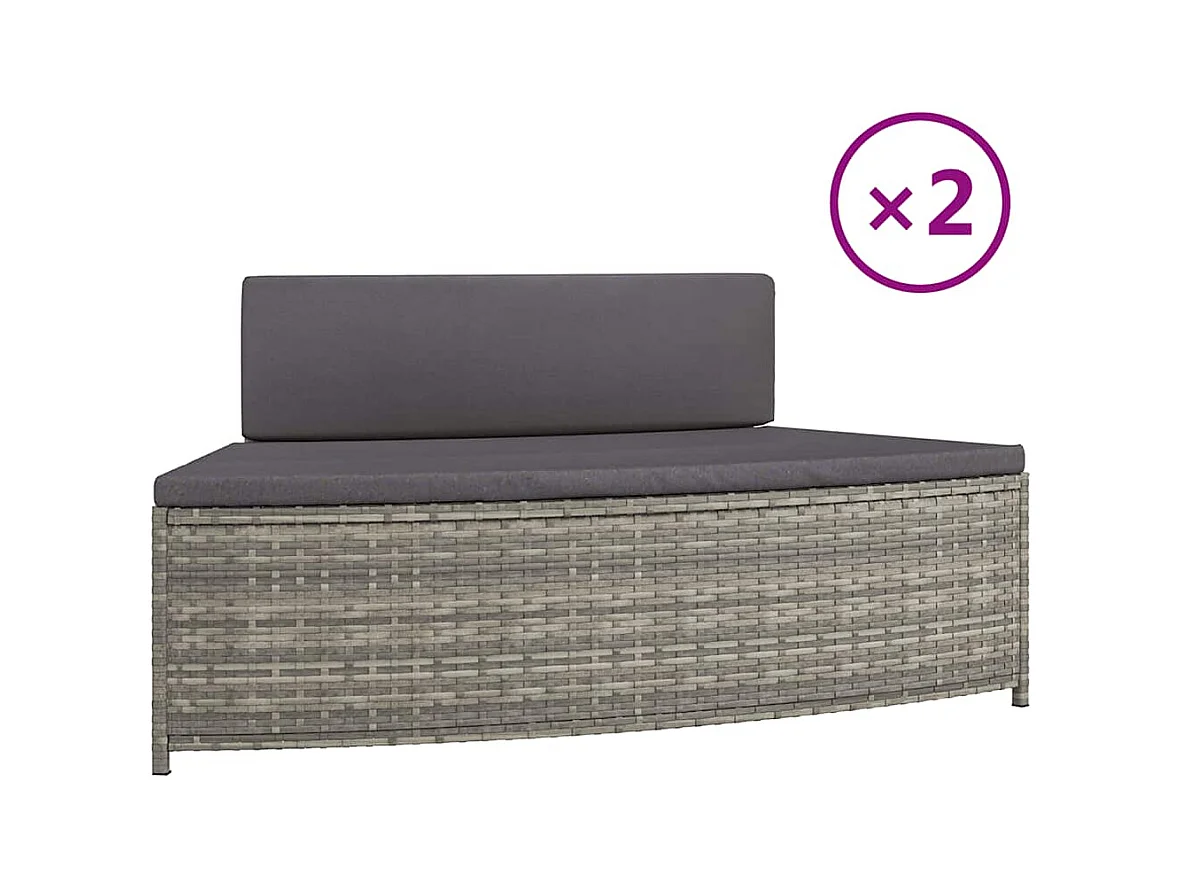 Izegem  Bancs de spa avec coussins lot de 2 gris résine tressée