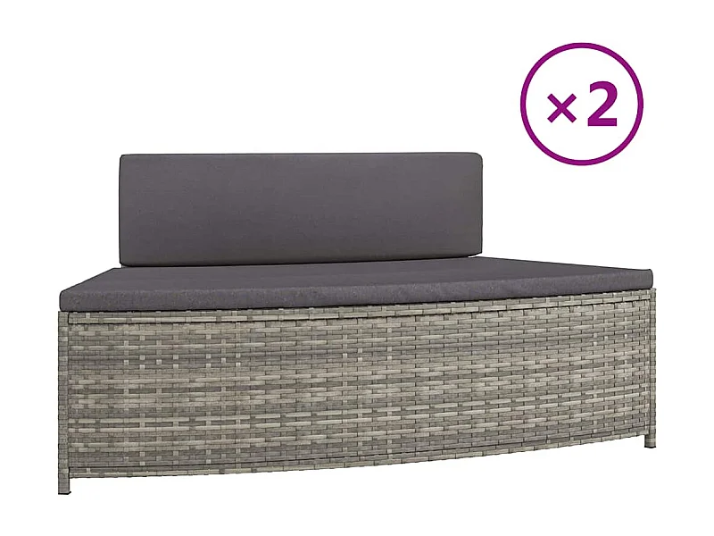 Izegem  Spa-bankjes met kussens 2 st poly rattan grijs