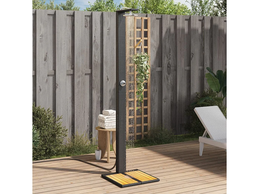 Tolentino  Ducha de exterior ratán PE y madera acacia negro 50x55x224 cm