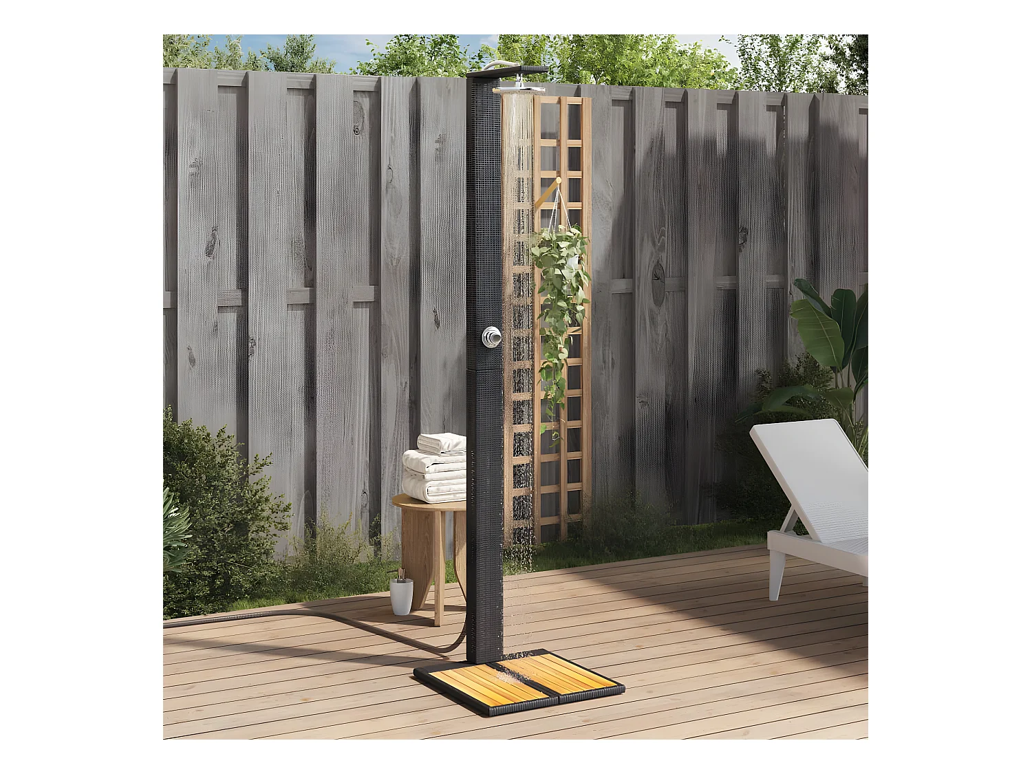 Tolentino  Douche d'extérieur noir 50x55x224 cm résine tressée bois acacia