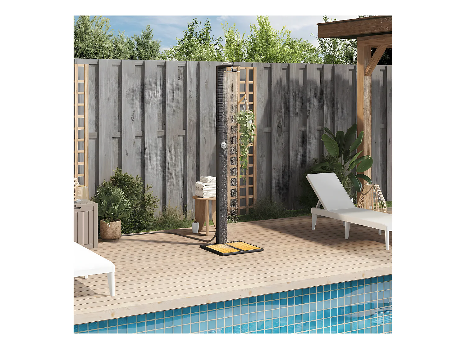Tolentino  Douche d'extérieur noir 50x55x224 cm résine tressée bois acacia