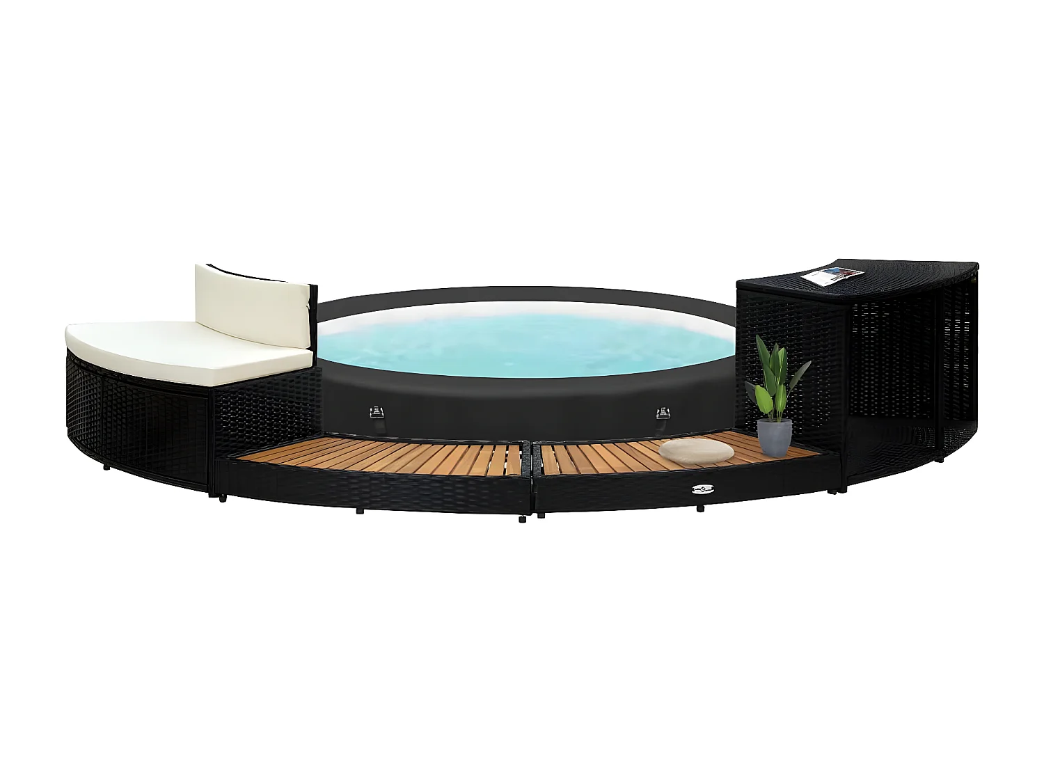 Prolenta Premium -  Wrlpool-Einfassung Schwarz Poly Rattan und Massivholz Akazie