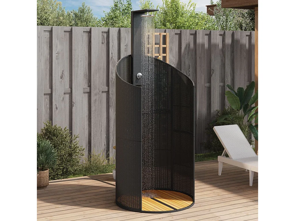 Corinth  Douche d'extérieur noir 100x100x241,5 cm poly rotin bois acacia