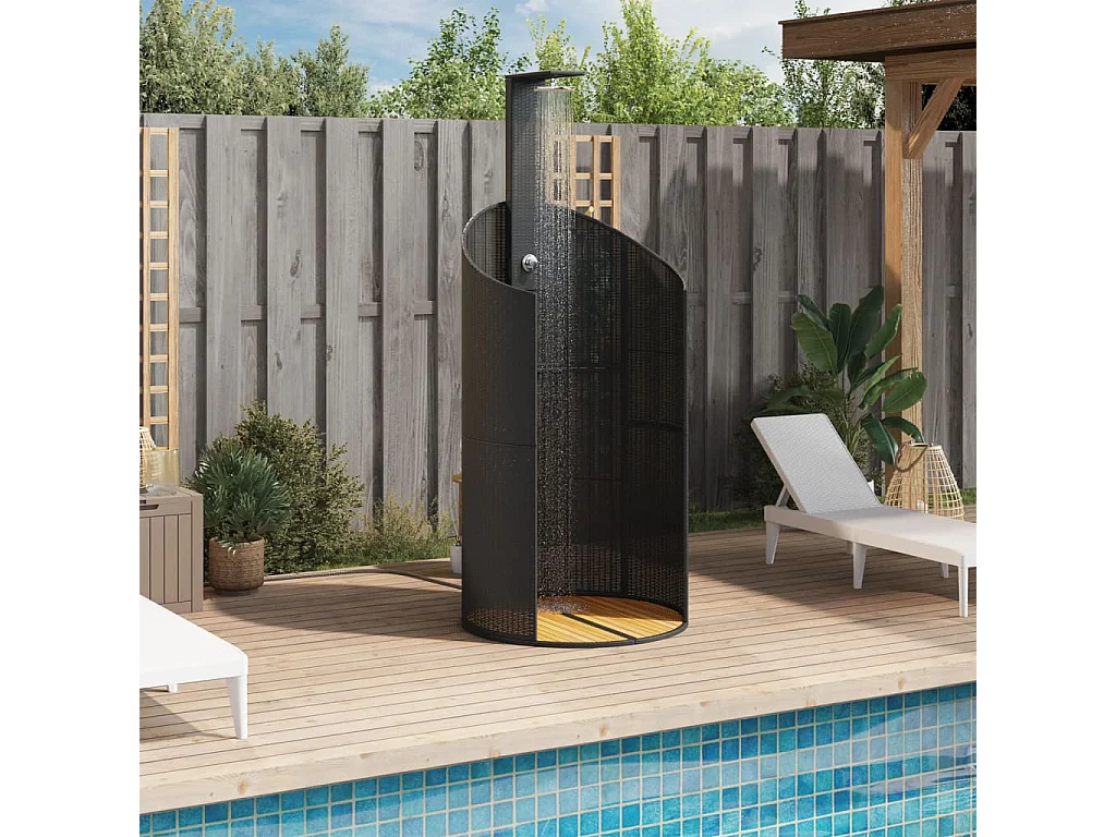 Corinth  Douche d'extérieur noir 100x100x241,5 cm poly rotin bois acacia