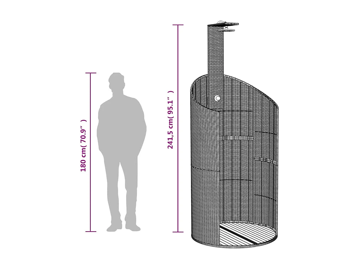 Corinth  Douche d'extérieur noir 100x100x241,5 cm poly rotin bois acacia