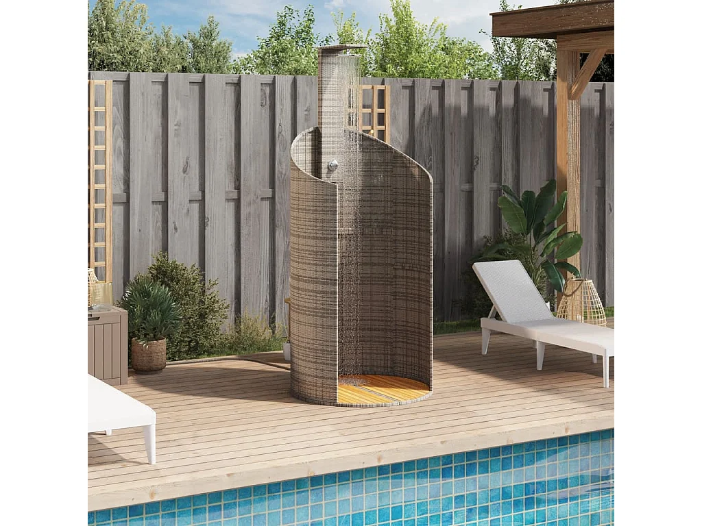 Corinth  Douche d'extérieur gris 100x100x241,5 cm poly rotin bois acacia