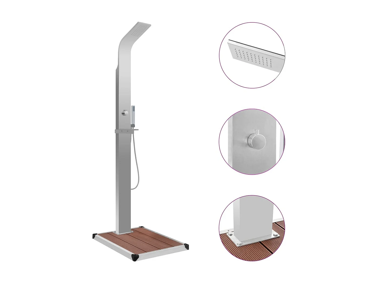 Bethel  Ducha de jardín con plato acero inoxidable y WPC