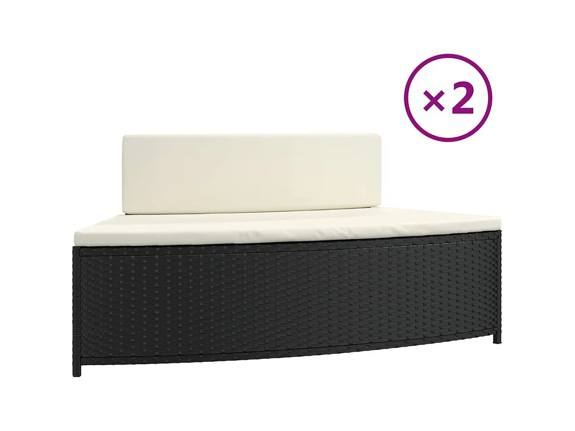 Izegem  Bancs de spa avec coussins lot de 2 noir résine tressée