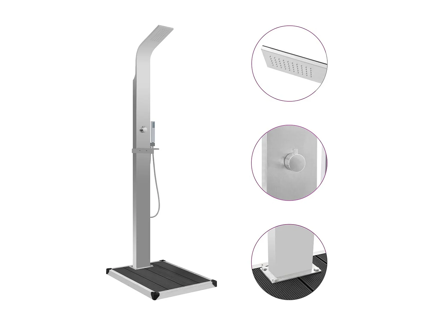 Bethel  Ducha de jardín con plato acero inoxidable y WPC