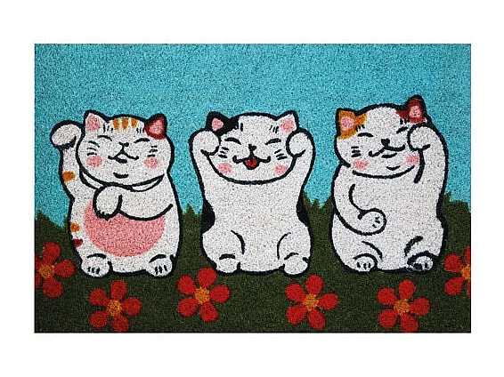 Tapis en fibres de coco blanchies avec motifs chats 40x60cm pour intérieur/extérieur abrité