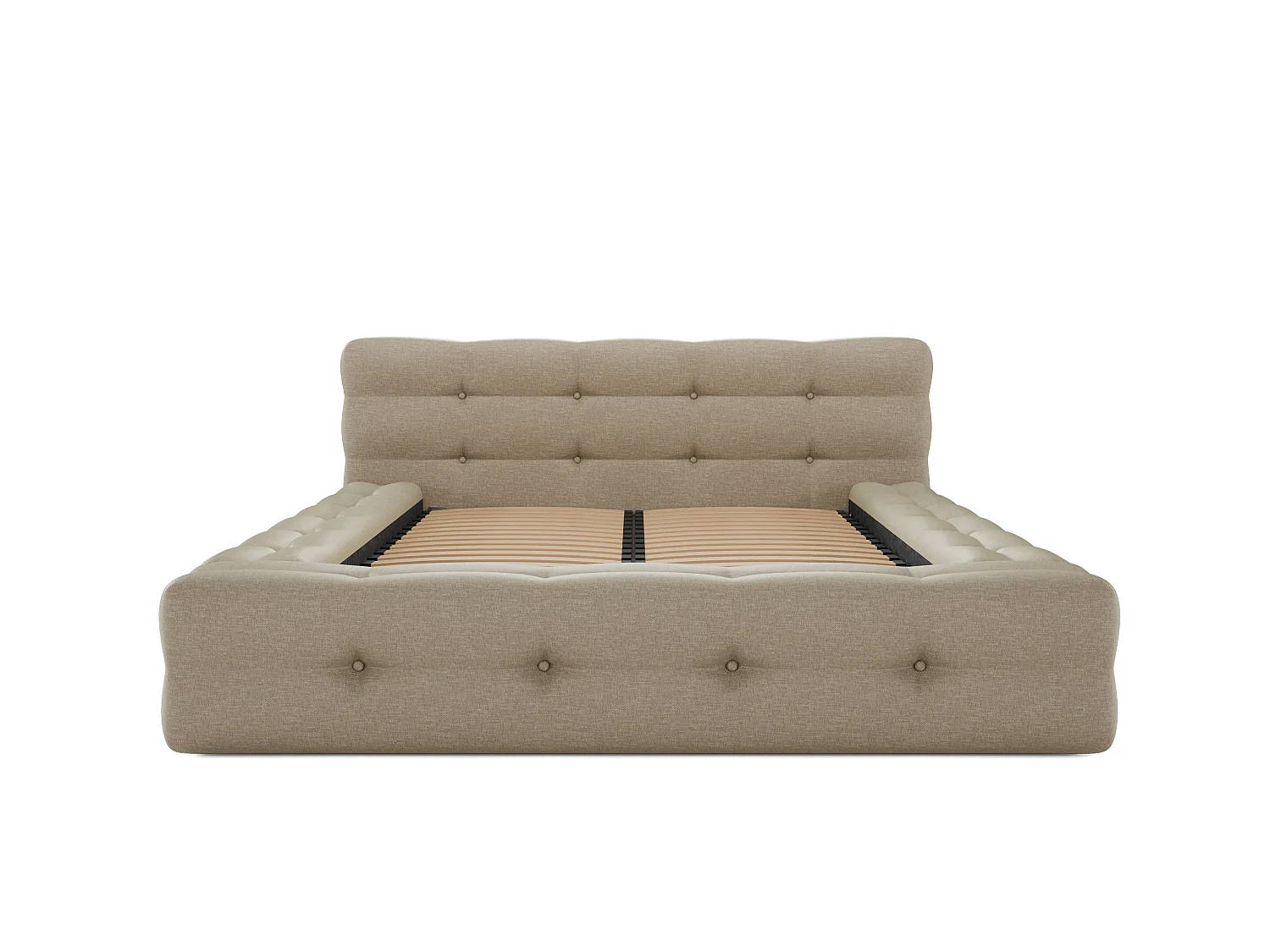 Lit capitonné 140 x 190 cm - Tissu chiné - Beige + Sommier + Matelas - LERUCO de Pascal Morabito