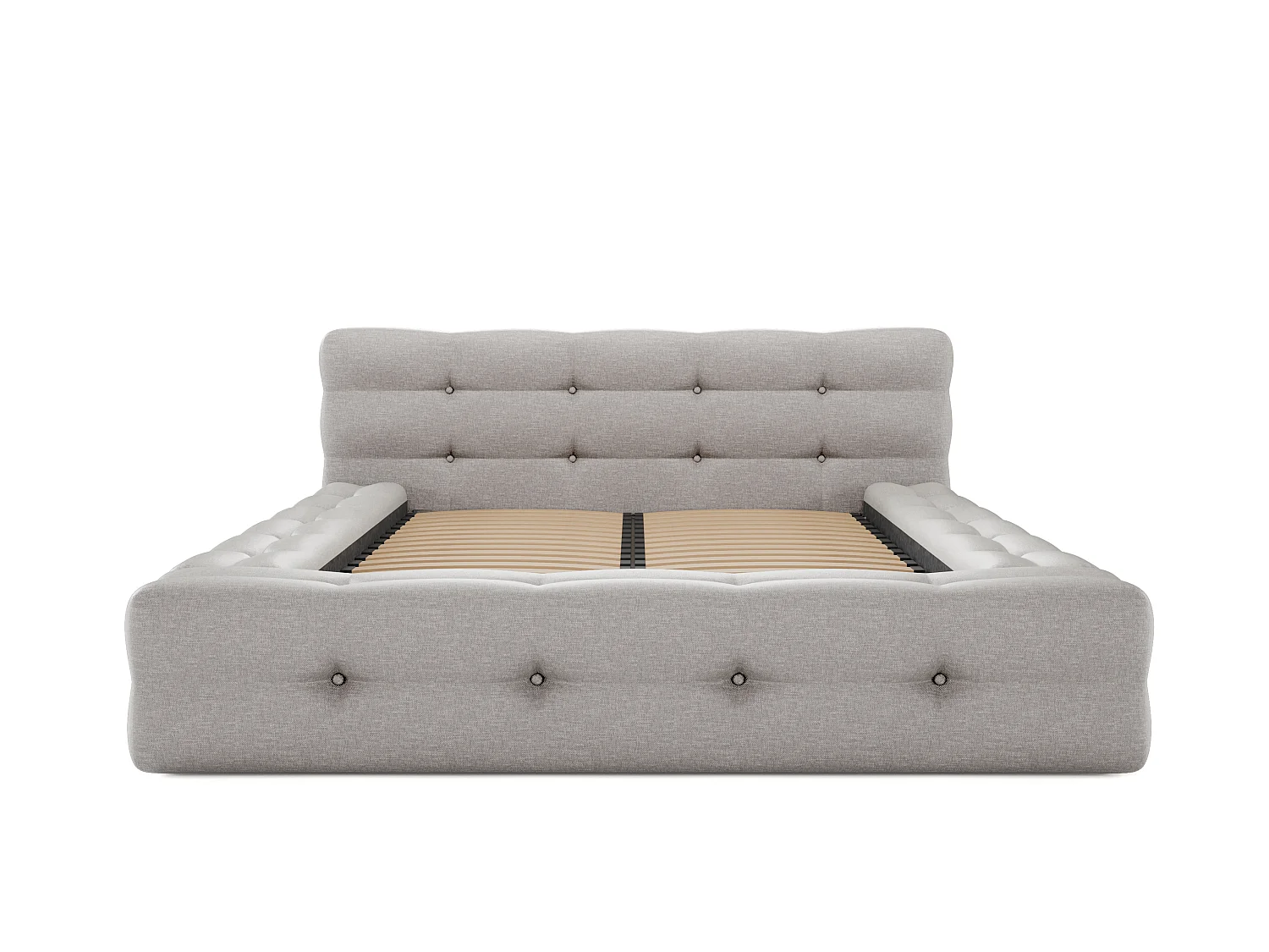 Lit capitonné 140 x 190 cm - Tissu chiné - Gris clair + Sommier + Matelas - LERUCO de Pascal Morabito