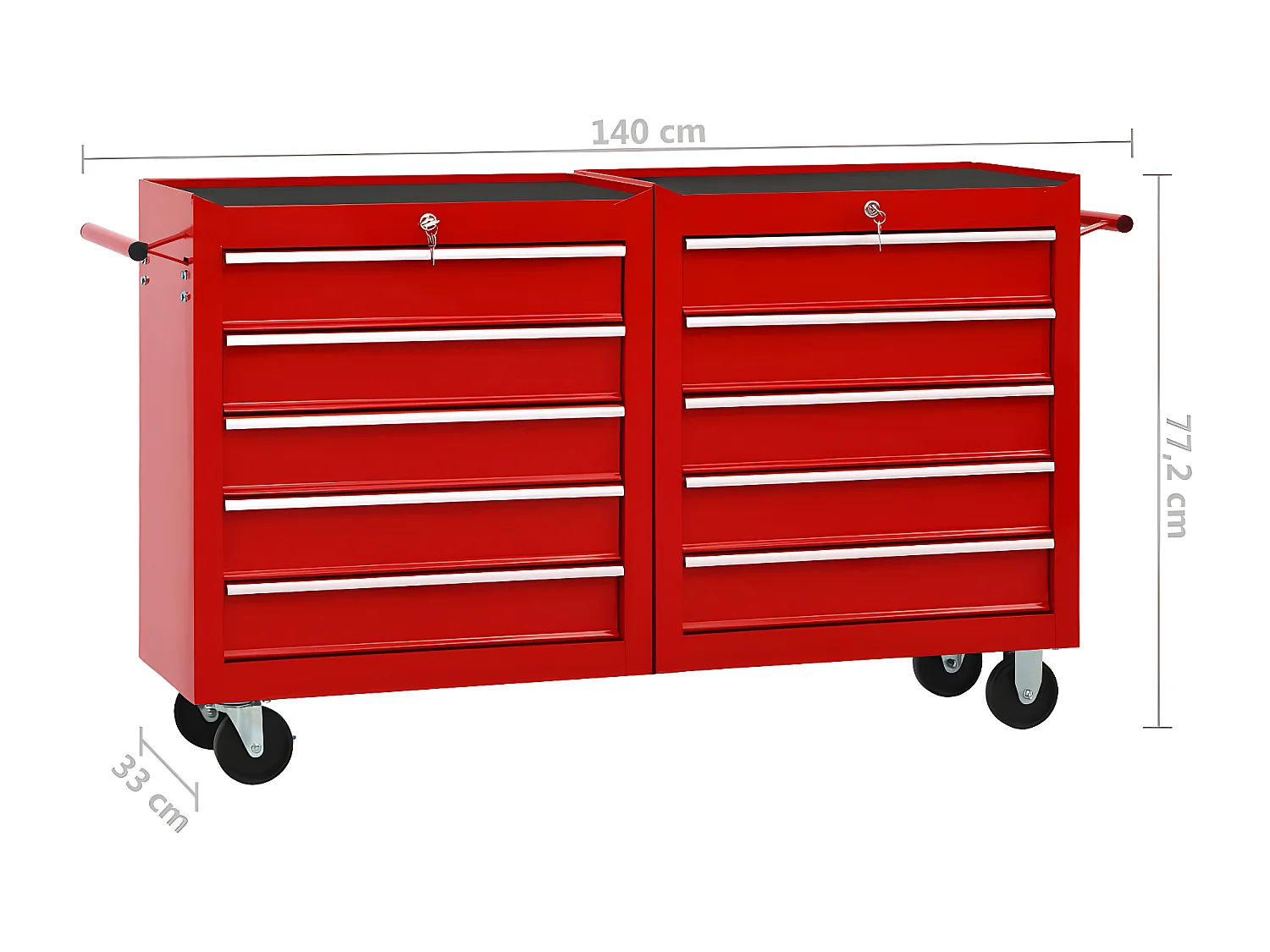 Prolenta Premium - Werkzeugwagen mit 10 Schubladen Stahl Rot