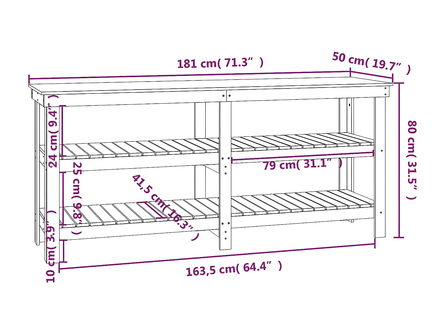 Prolenta Premium -  Banco de trabajo de madera maciza de pino blanco 181x50x80 cm