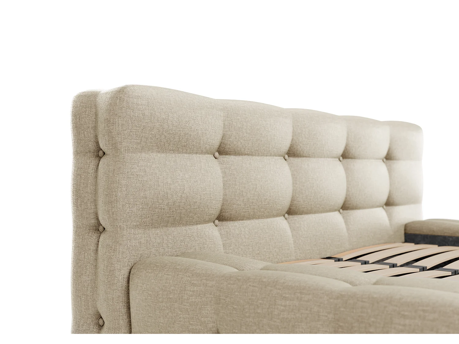 Lit capitonné 160 x 200 cm - Tissu chiné - Beige + Sommier + Matelas - LERUCO de Pascal Morabito