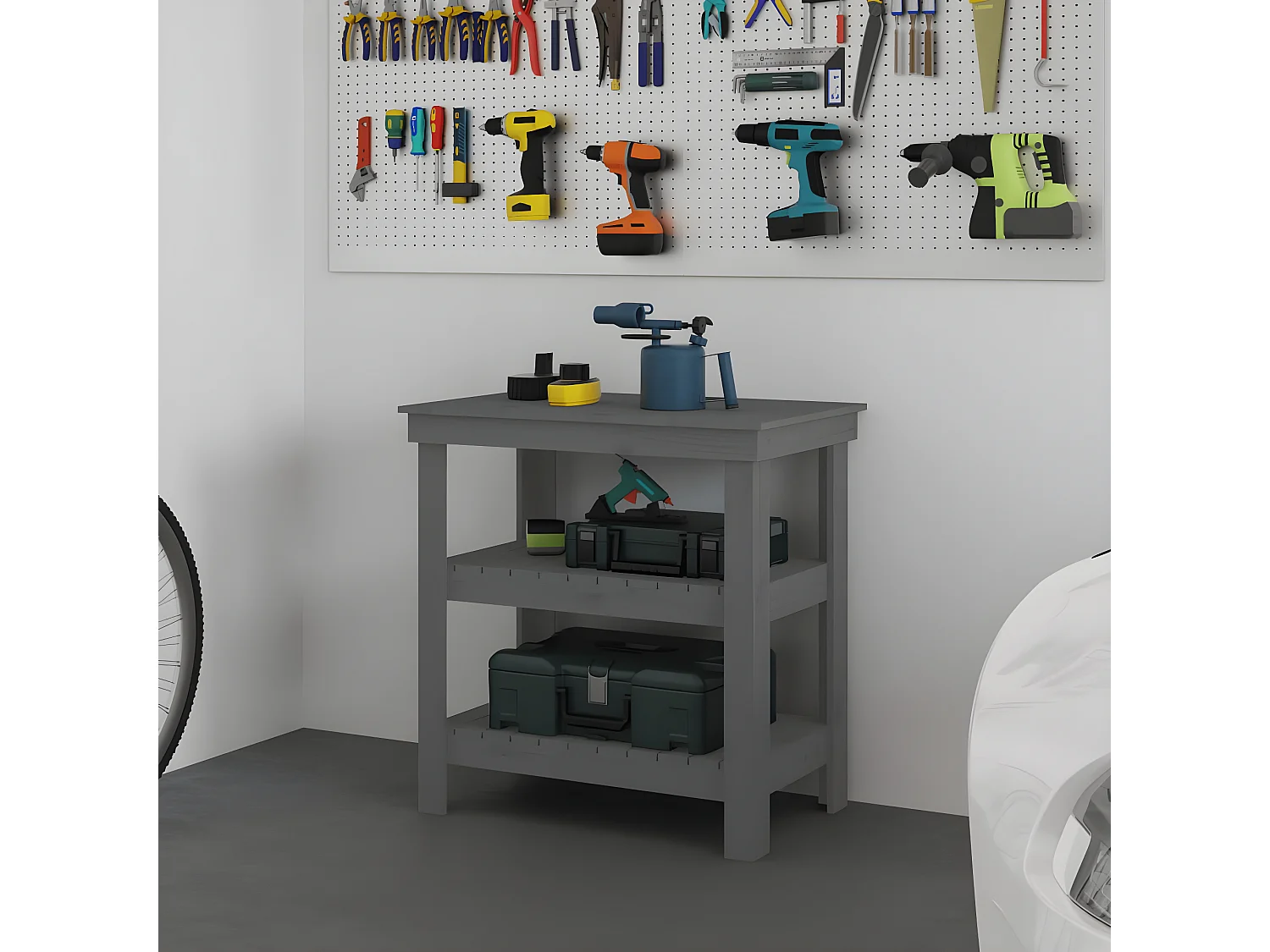 Prolenta Premium -  Werkbank Grau 78,5x50x80 cm Massivholz Kiefer