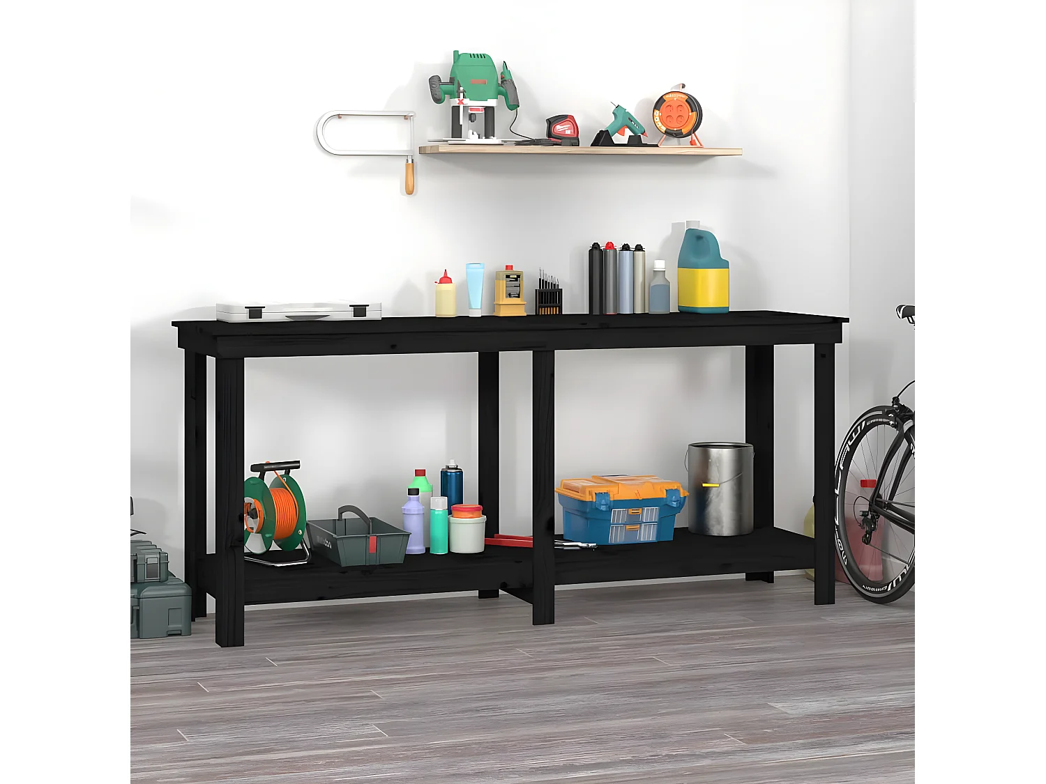 Prolenta Premium -  Werkbank Schwarz 180x50x80 cm Massivholz Kiefer