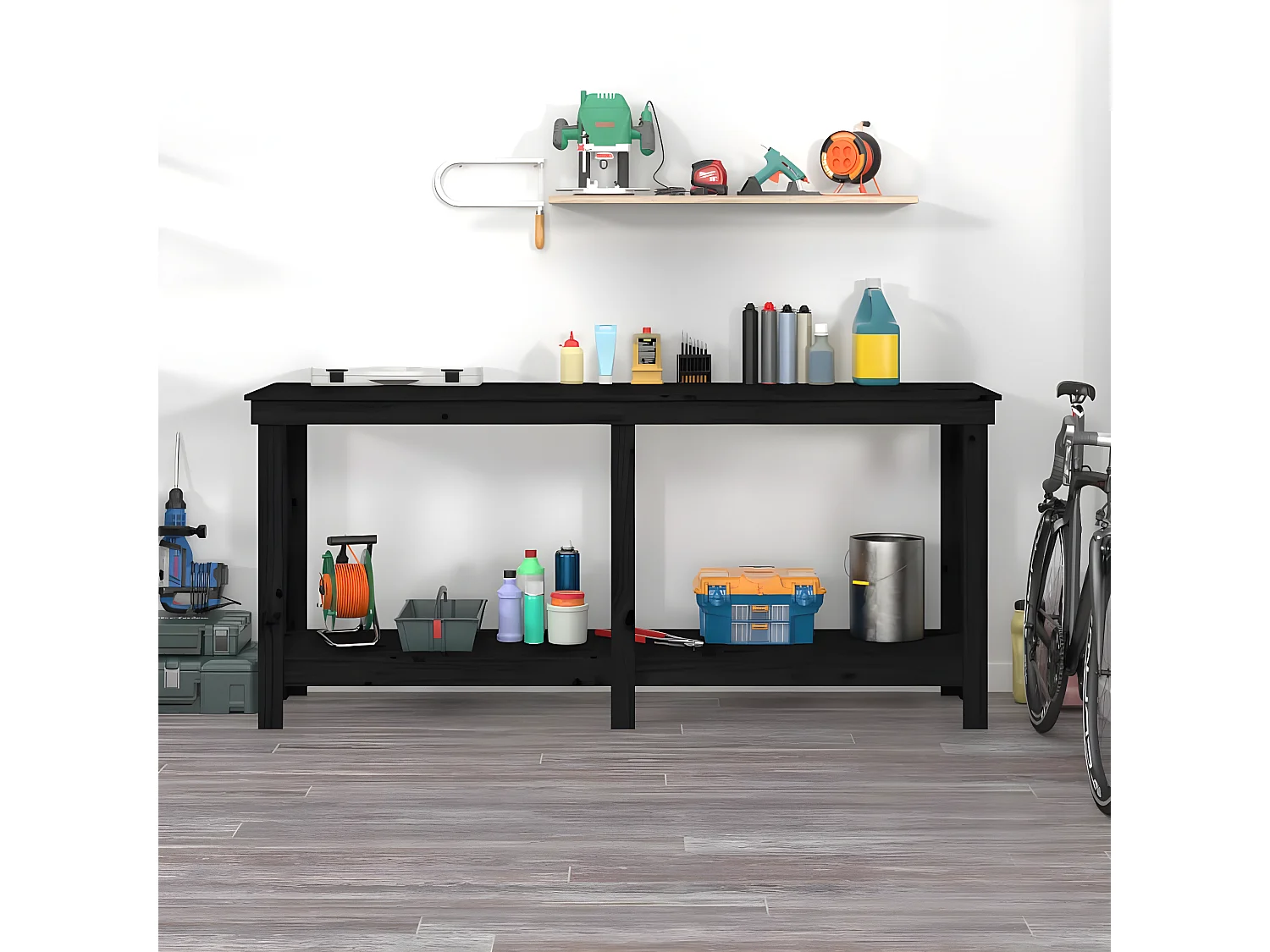 Prolenta Premium -  Werkbank Schwarz 180x50x80 cm Massivholz Kiefer