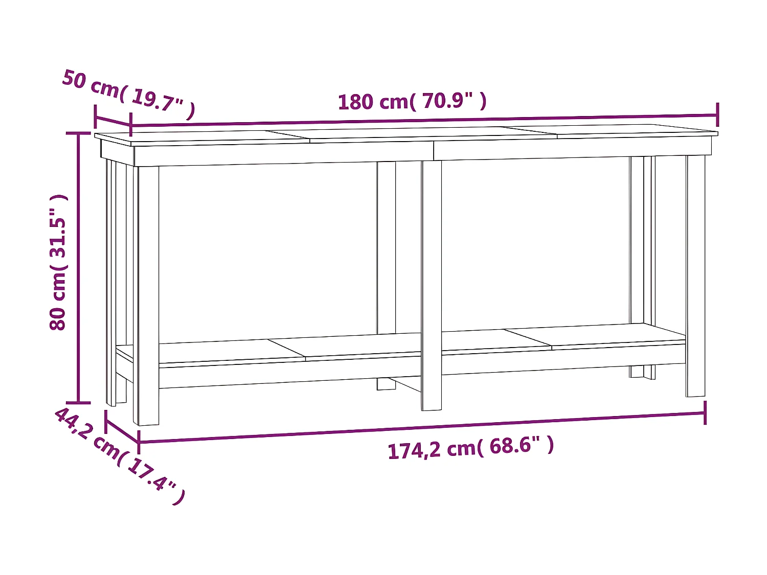 Prolenta Premium -  Werkbank Schwarz 180x50x80 cm Massivholz Kiefer