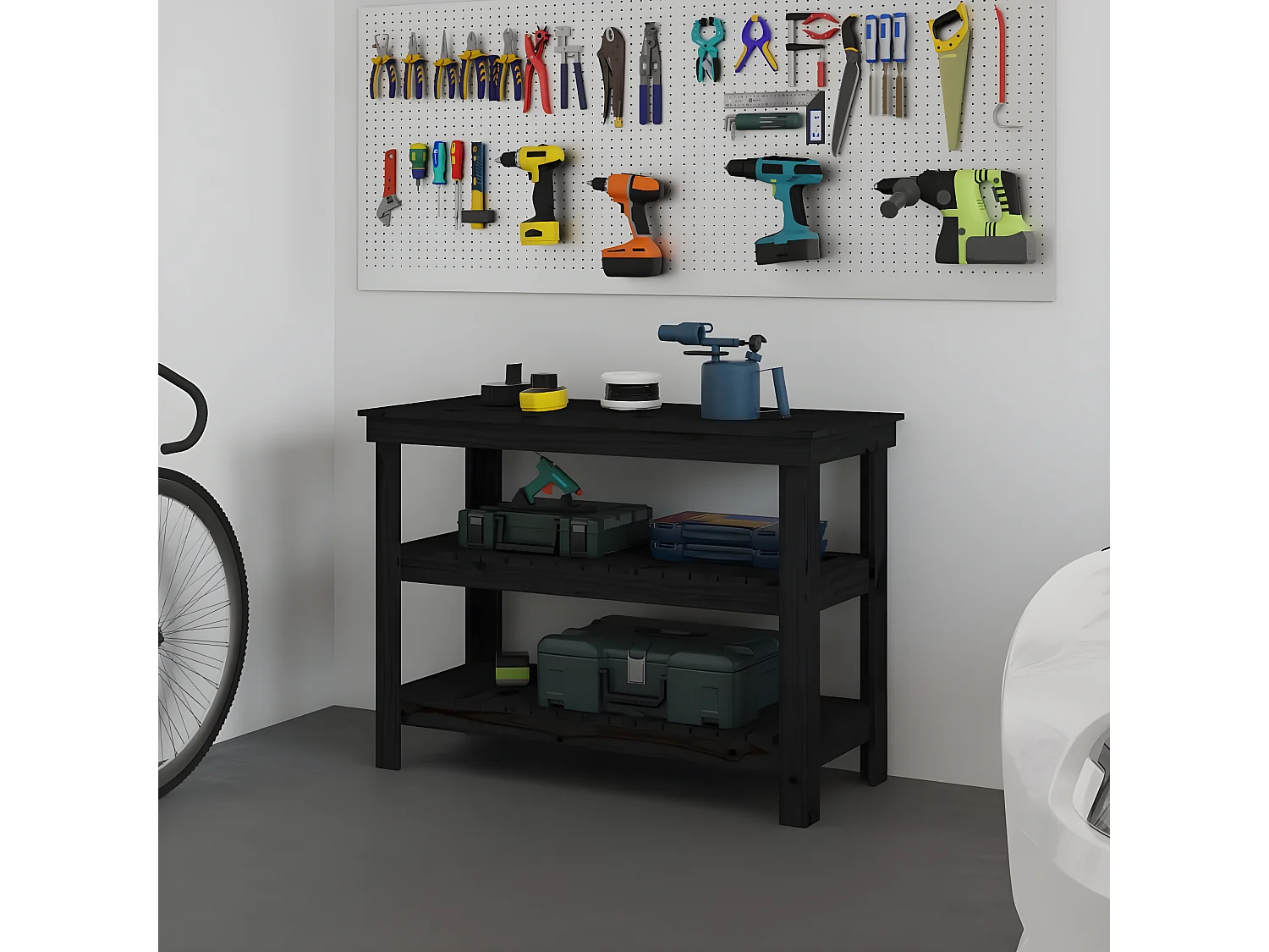 Prolenta Premium -  Banc de travail Noir 110,5x50x80 cm Bois de pin massif