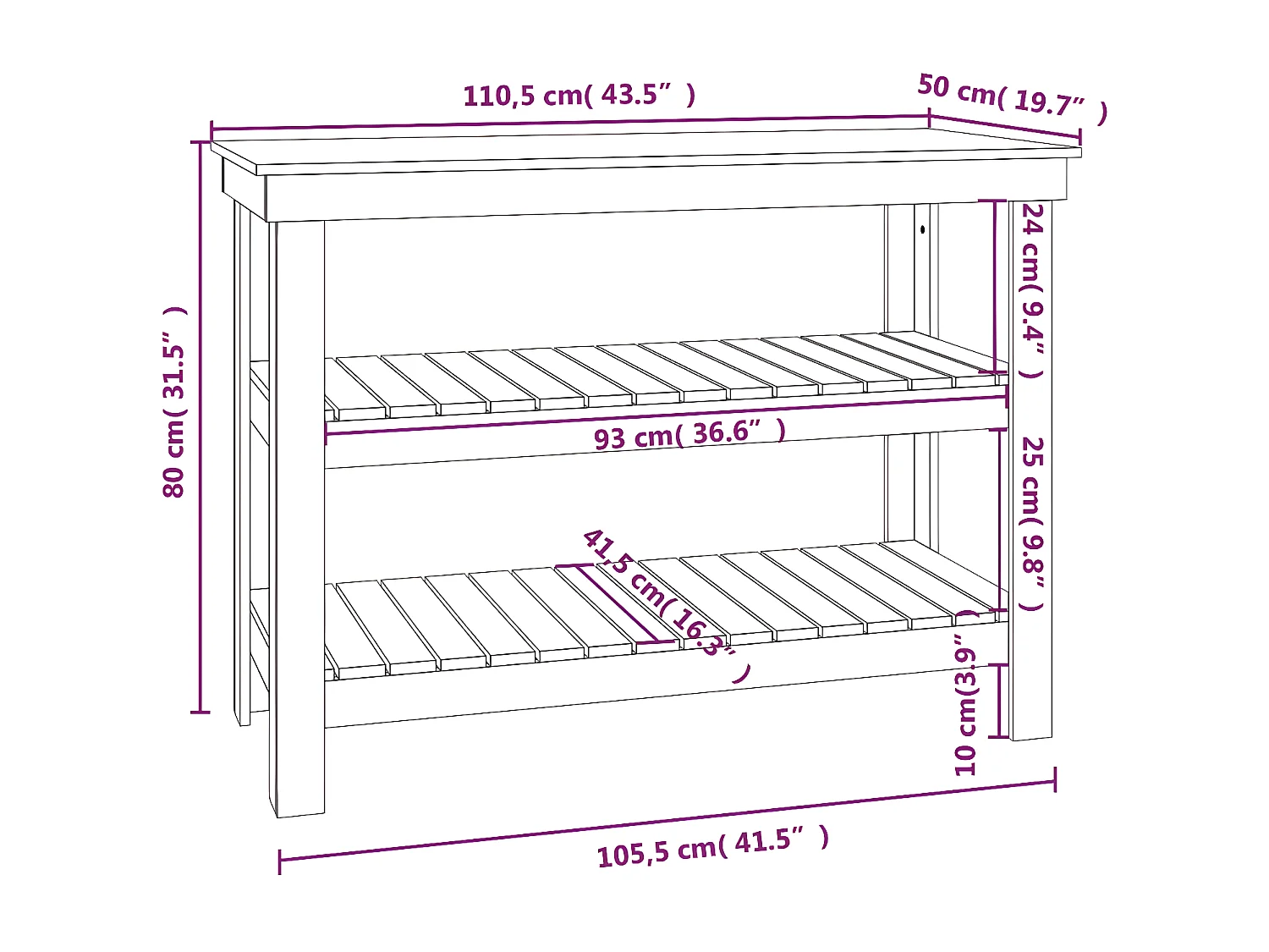 Prolenta Premium -  Banc de travail Noir 110,5x50x80 cm Bois de pin massif