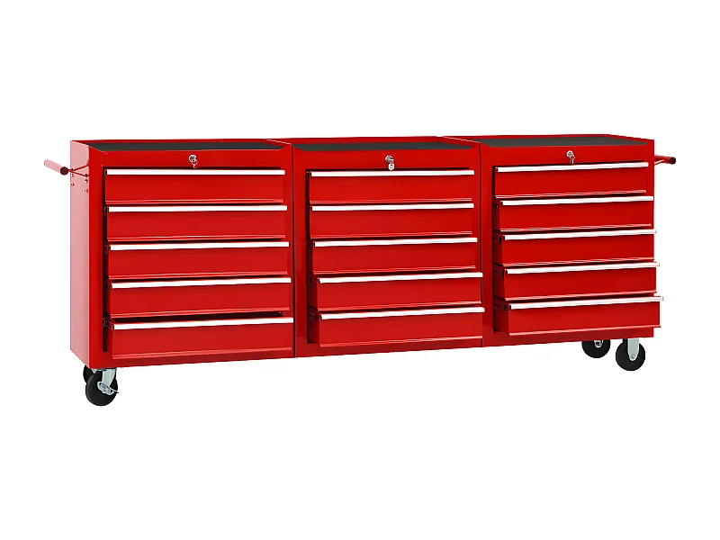 Prolenta Premium - Werkzeugwagen mit 15 Schubladen Stahl Rot