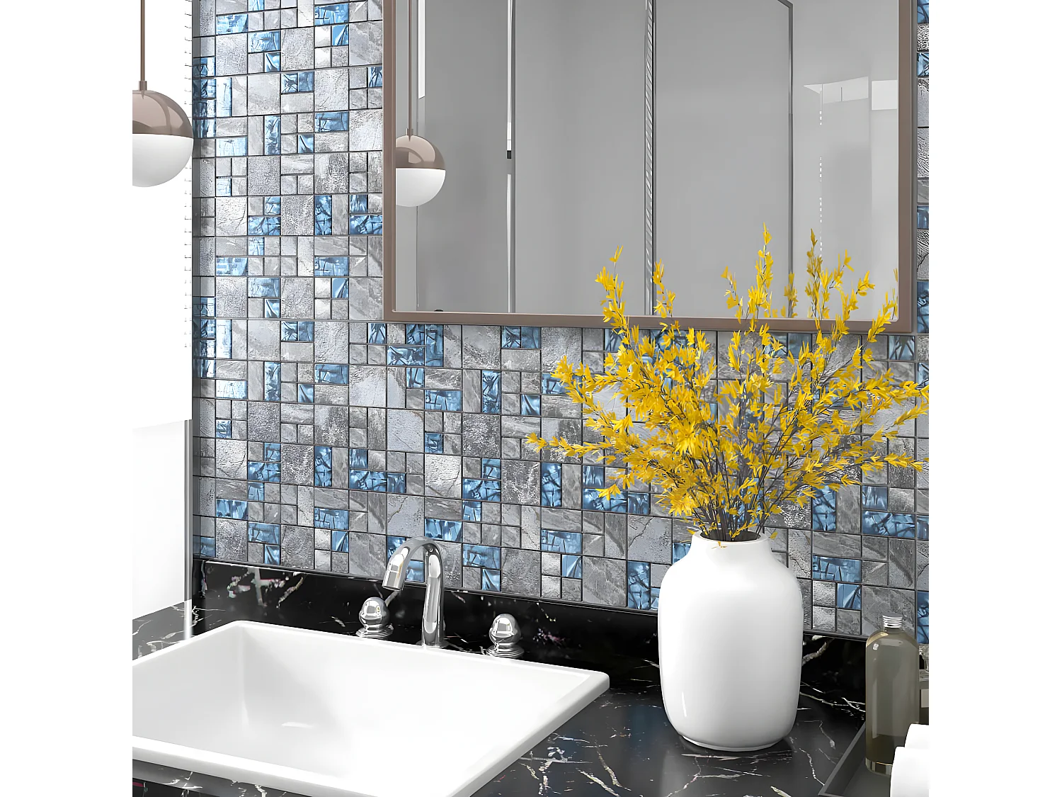 Prolenta Premium -  Mosaikfliesen 22 Stk. Grau Blau 30x30 cm Glas