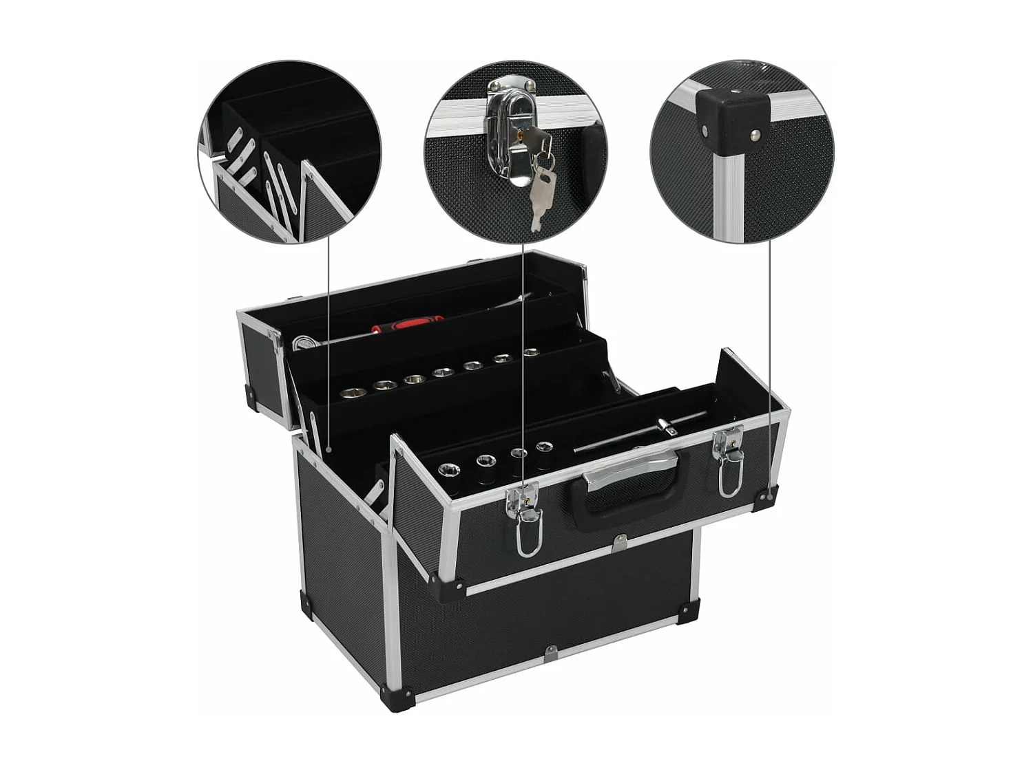 Maison Exclusive Caja de herramientas aluminio negro 38x22,5x34 cm