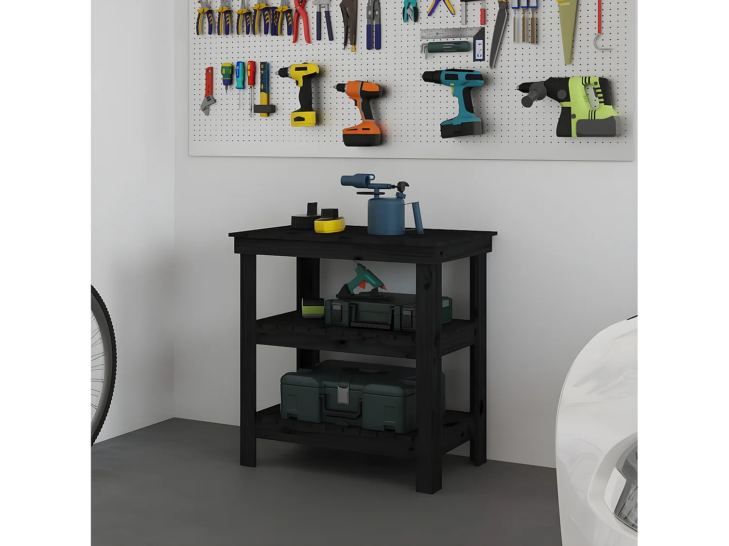 Prolenta Premium -  Werkbank Schwarz 78,5x50x80 cm Massivholz Kiefer