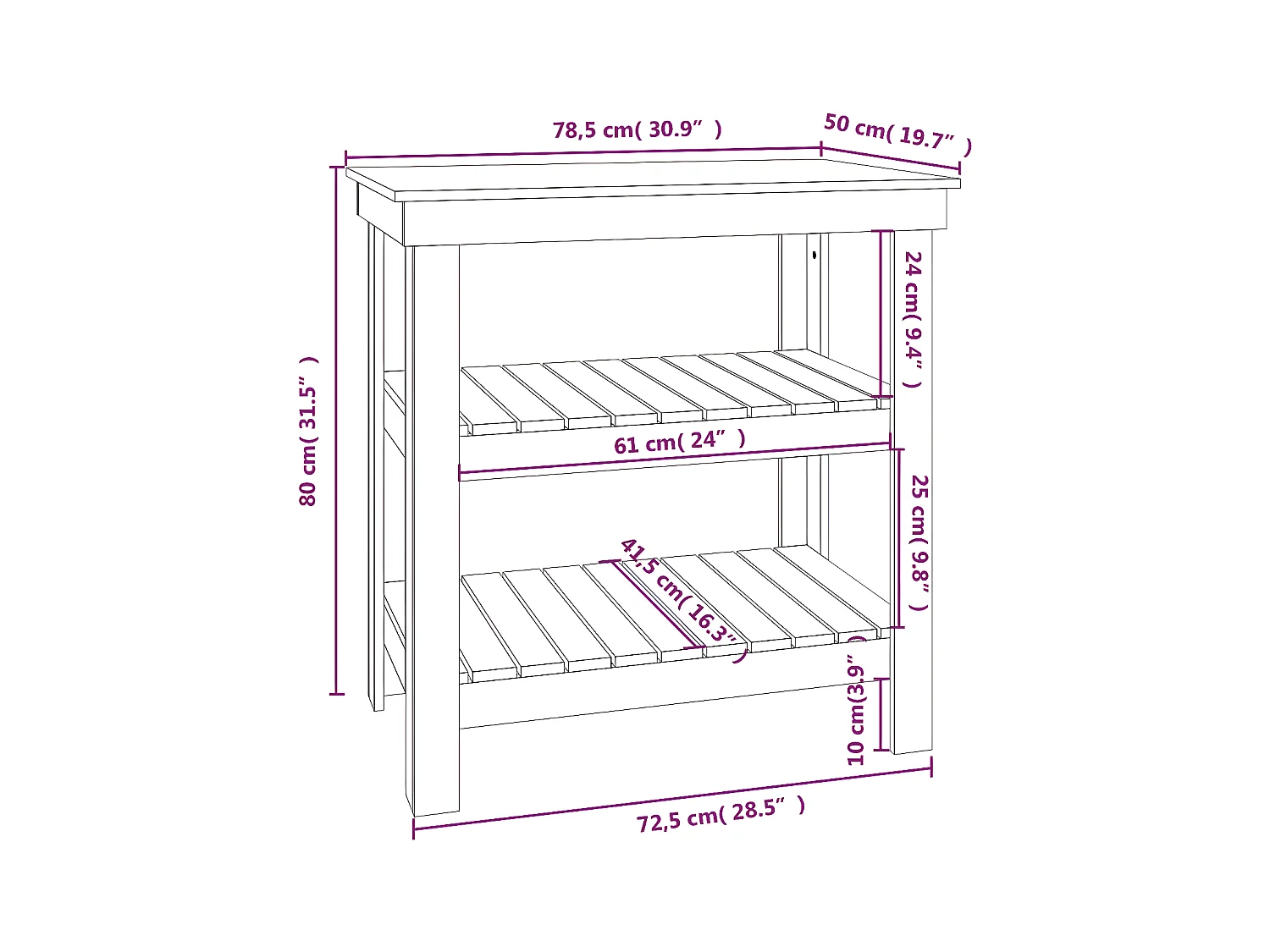 Prolenta Premium -  Werkbank Schwarz 78,5x50x80 cm Massivholz Kiefer