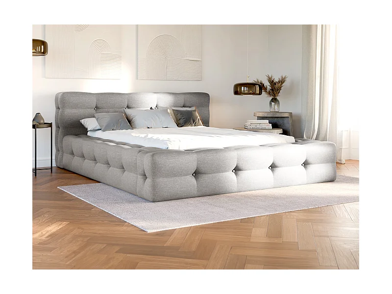 Polsterbett + Lattenrost + Matratze - 160 x 200 cm - Melierter Stoff - Hellgrau - LERUCO von Pascal Morabito