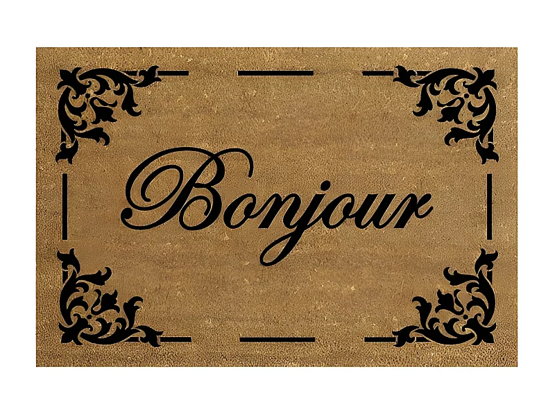 Tapis Coco Naturel Bonjour 40x60cm Idmat - Intérieur/Extérieur Abrité