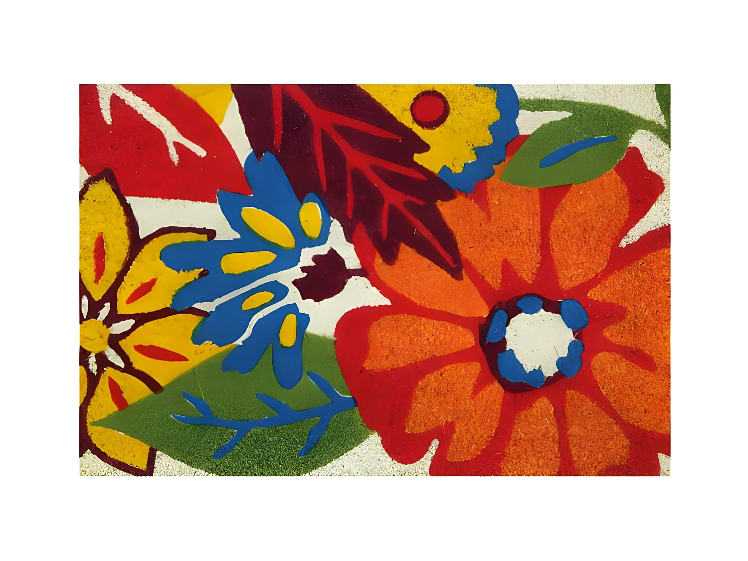 Tapis en fibres de coco blanchies avec motif fleurs 40x60cm pour intérieur/extérieur abrité