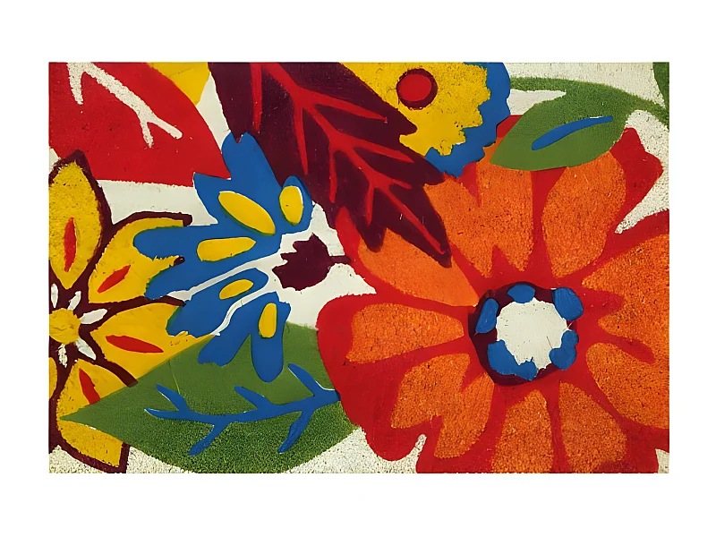 Gebleichter Kokosfaser-Teppich mit Blumenmuster 40x60cm für den Innen- und überdachten Außenbereich