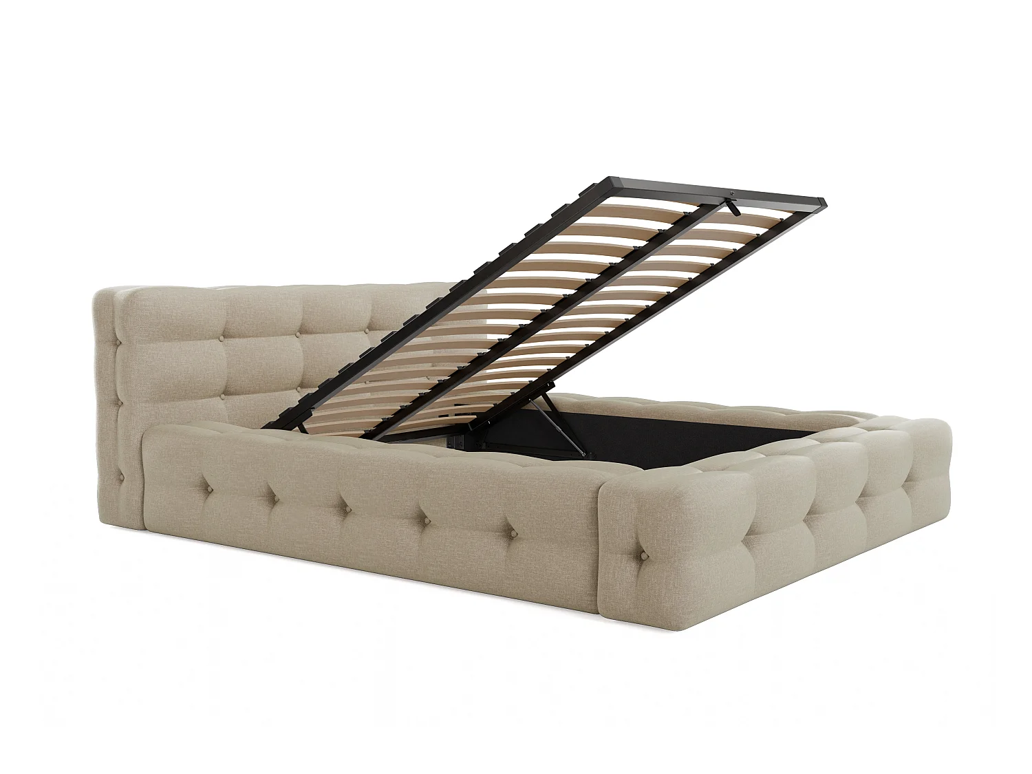 Lit coffre capitonné 160 x 200 cm - Tissu chiné - Beige + Matelas - LERUCO de Pascal Morabito