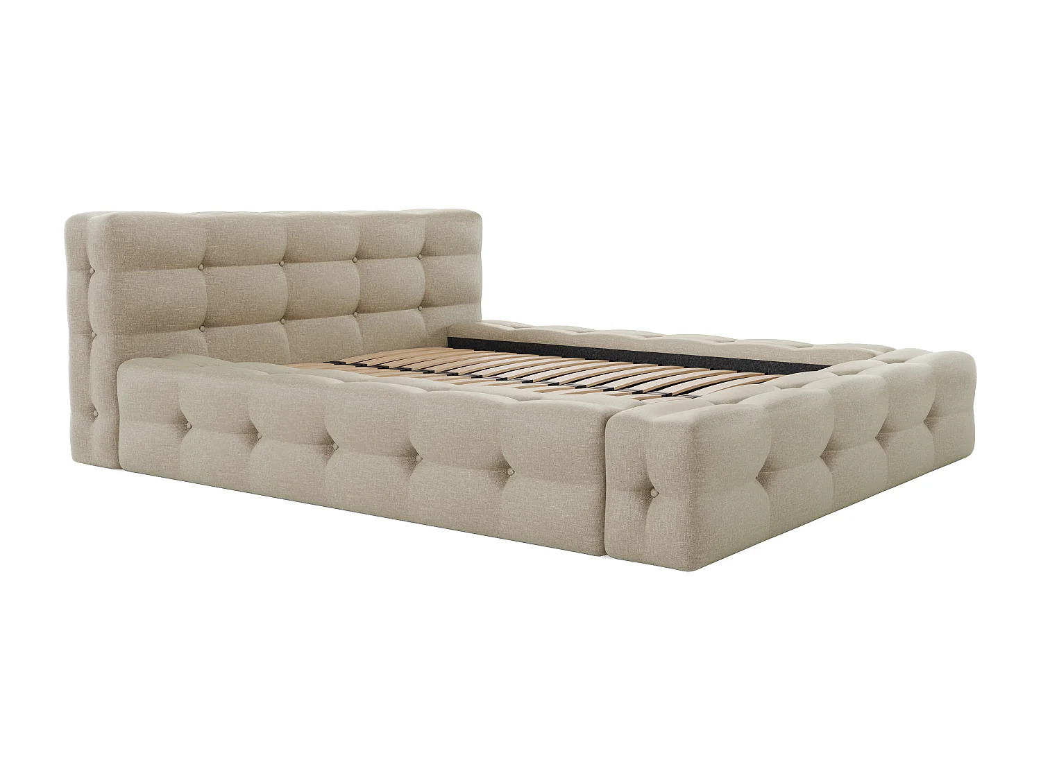 Letto con contenitore trapuntato 160 x 200 cm Tessuto chiné Beige + Materasso - LERUCO di PASCAL MORABITO
