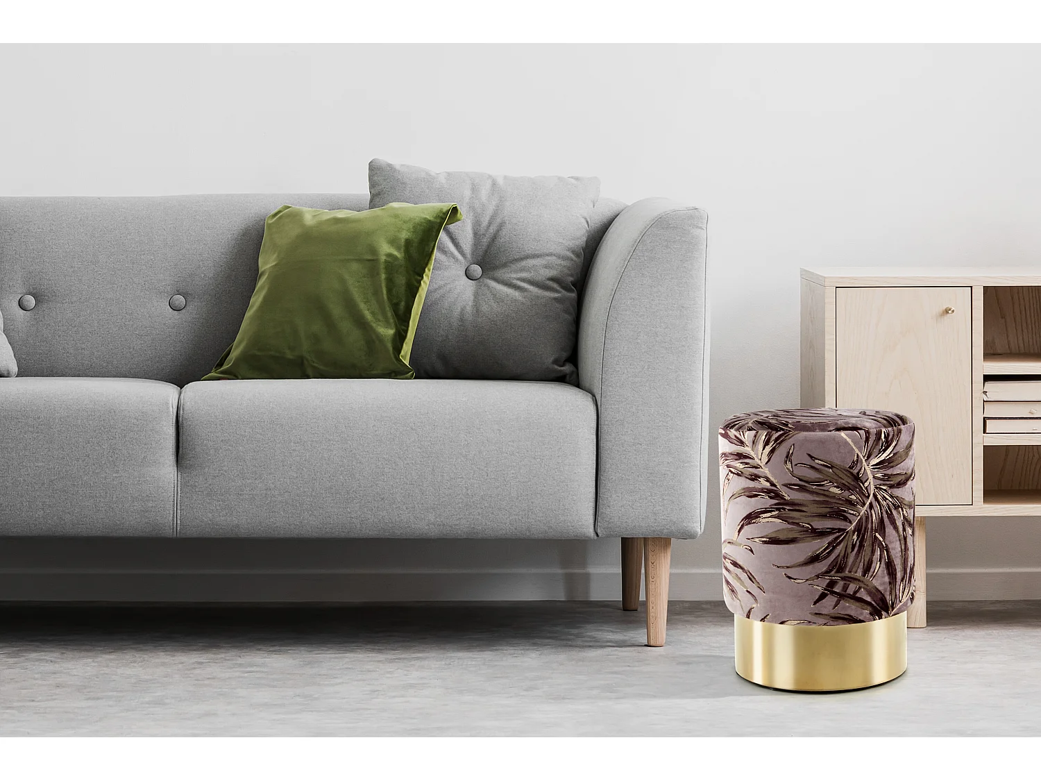 Hocker - Kruk - Voetenbank - Delphine - Violet en Goud