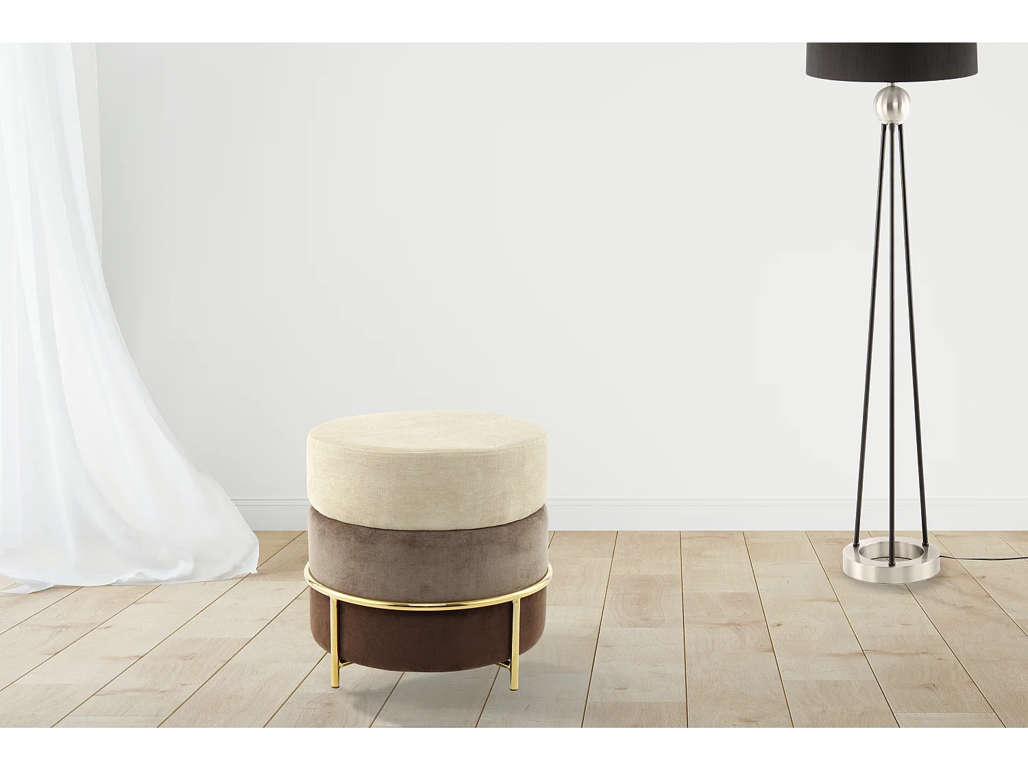 Hocker - Kruk - Voetenbank - Emily Corduroy - Mix Bruin tinten en Goud