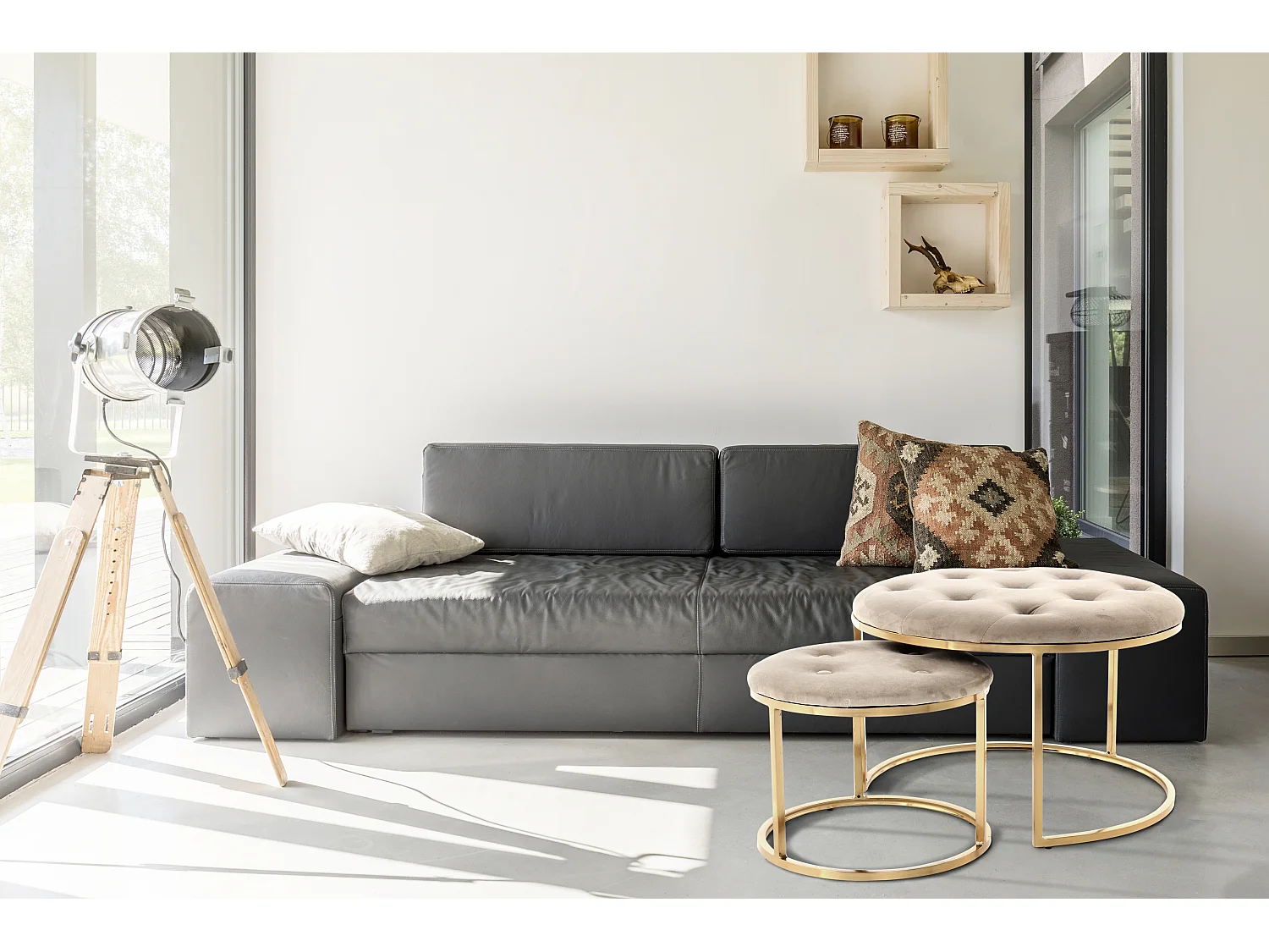 Tabouret - ensemble 2 pieces - Taupe et Or