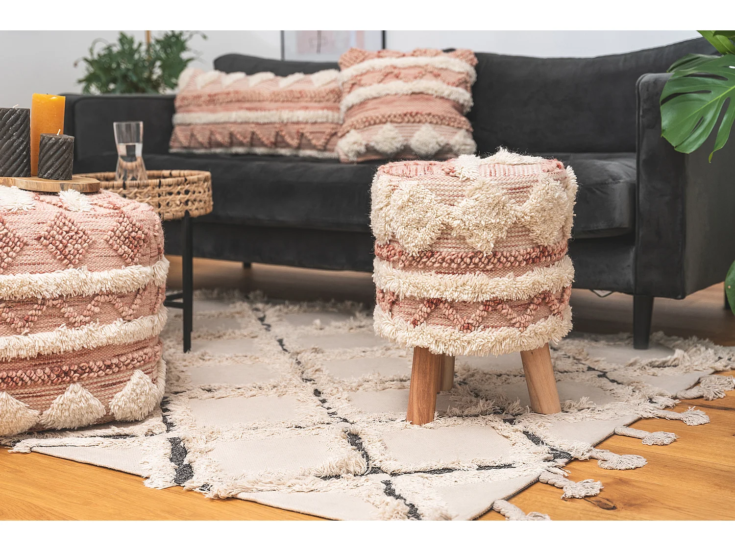 Tabouret - Ibiza boheme - Rose et Beige