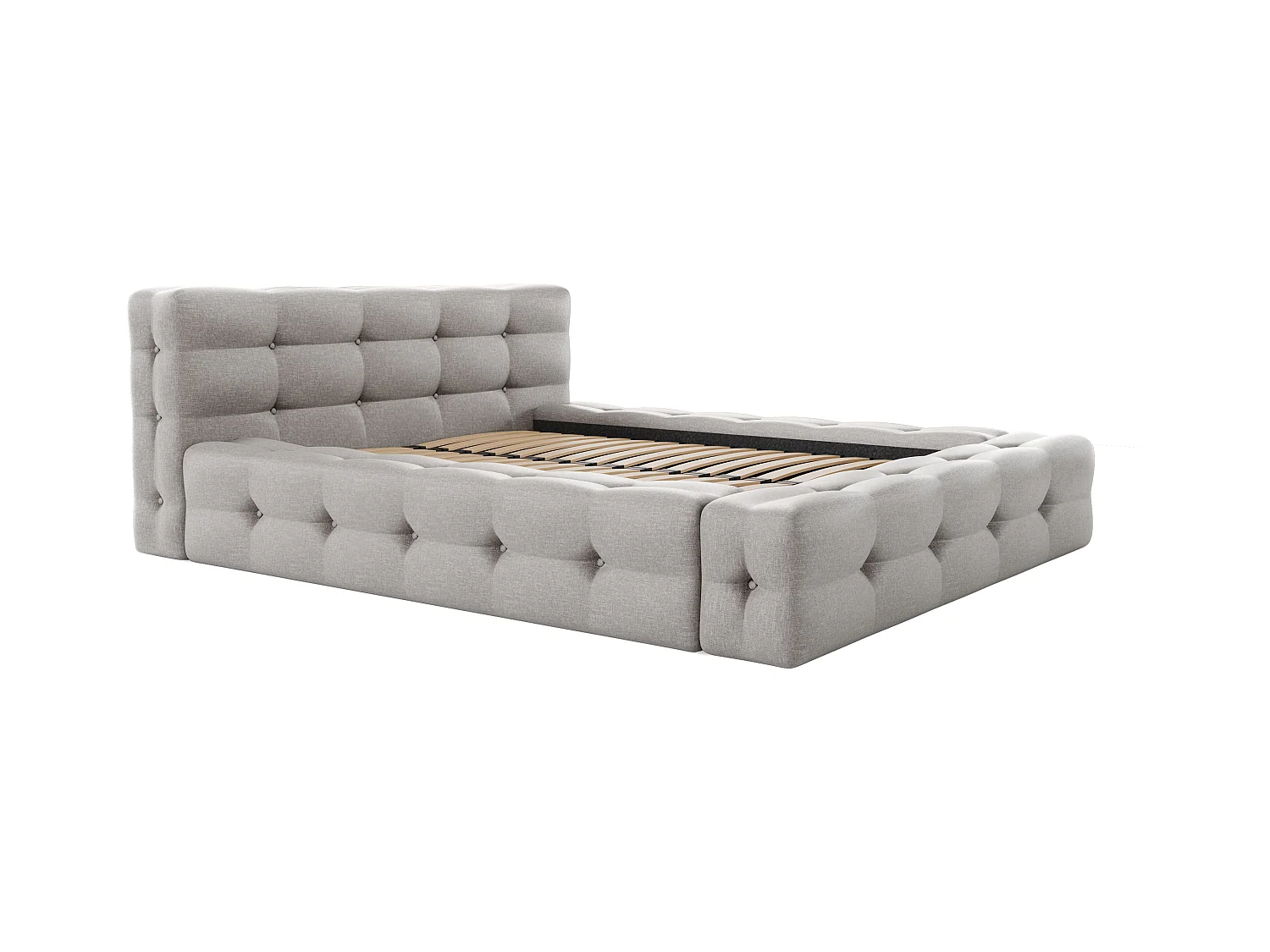 Lit coffre capitonné 160 x 200 cm - Tissu chiné - Gris clair + Matelas - LERUCO de Pascal Morabito